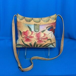 ANNA ANUSCHKA GENUINE LEATHER BUTTERFLY FLORAL / FLOWERS SHOULDER CROSSBODY BAG